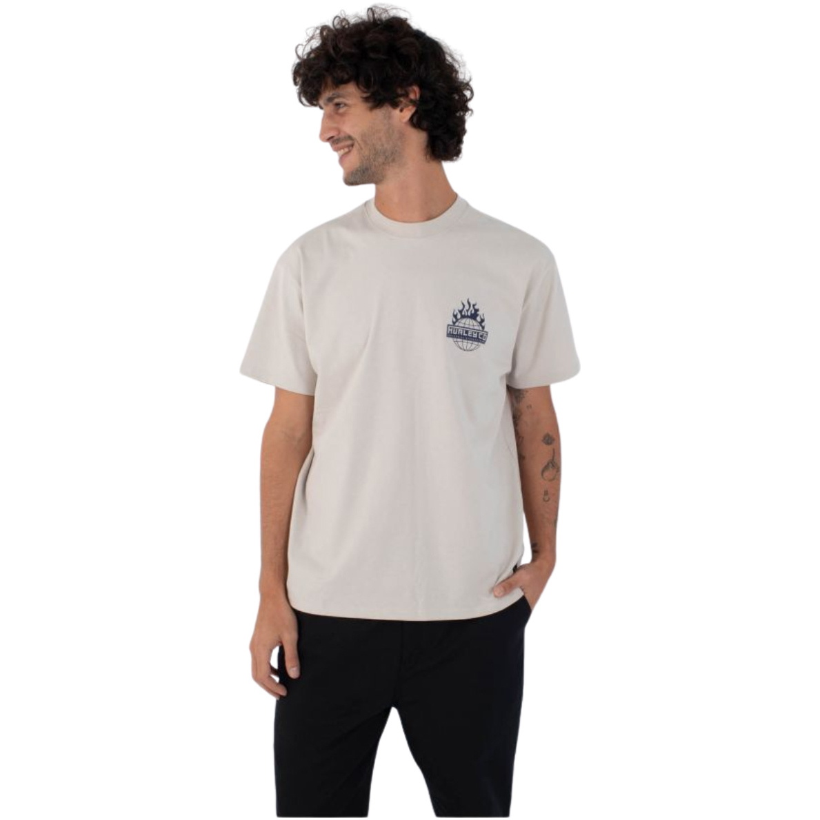 2025 Hurley Mens Global Fire T-Shirt HFA25MMTS04628 - Bone